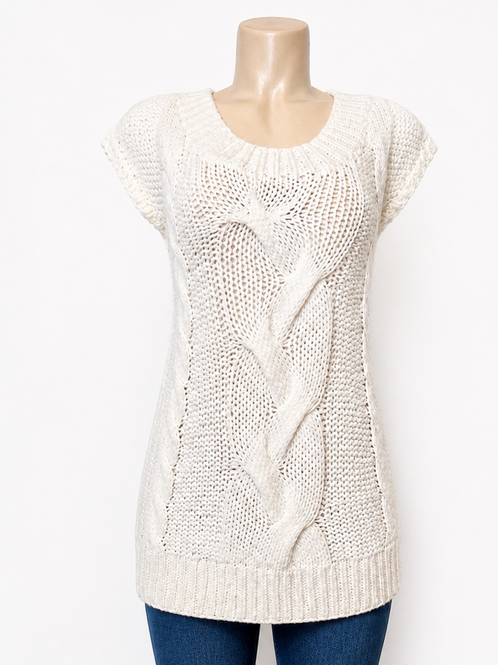XXI Cream Cable Knit Sleeveless Sweater Tunic Size Small - Picture 2 of 5